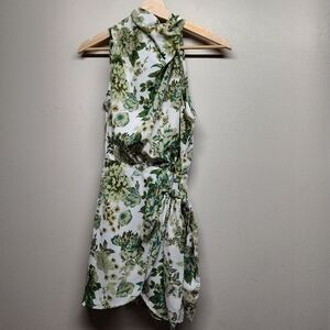 New ThatsSoFetch Mini Dress Women Size 4 White Green Floral Sleeveless Party